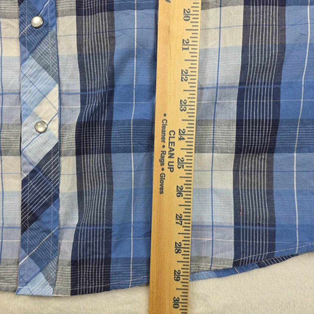Gioberti‎ Western Snap Shirt Mens Large Blue Plaid Excellent Pearl Snap Pockets